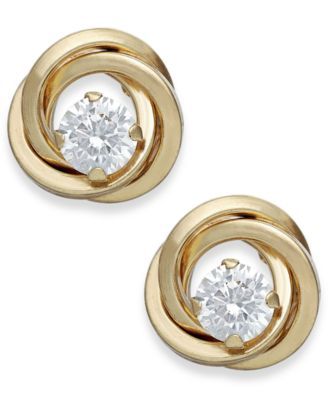 Cubic Zirconia Love Knot Stud Earrings in 10k Gold