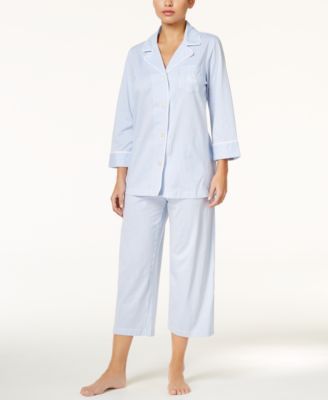 3/4 Sleeve Cotton Notch Collar Capri Pant Pajama Set