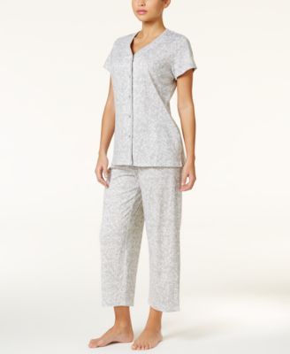 Short Sleeve Top and Cropped Pant Cotton Pajama Set, Created for Macy's