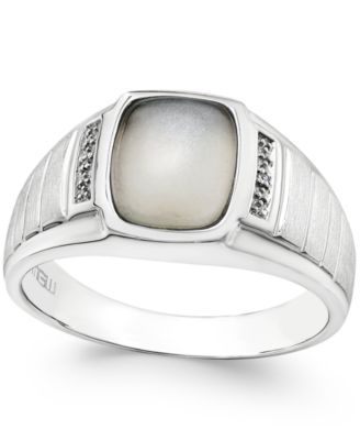 Men's Moonstone (10 x 8mm) and Diamond Accent Ring in Sterling Silver