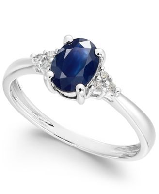 Sapphire (9/10 ct. t.w.) and Diamond Accent Ring 14k White Gold (Also Available Ruby, Emerald Tanzanite)