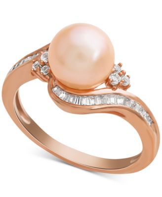 Pink Cultured Freshwater Pearl (8mm) & Diamond (1/4 ct. t.w.) Swirl Ring 14k Rose Gold