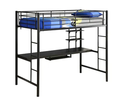 Premium Metal Twin Loft Bed with Wood Workstation- Black