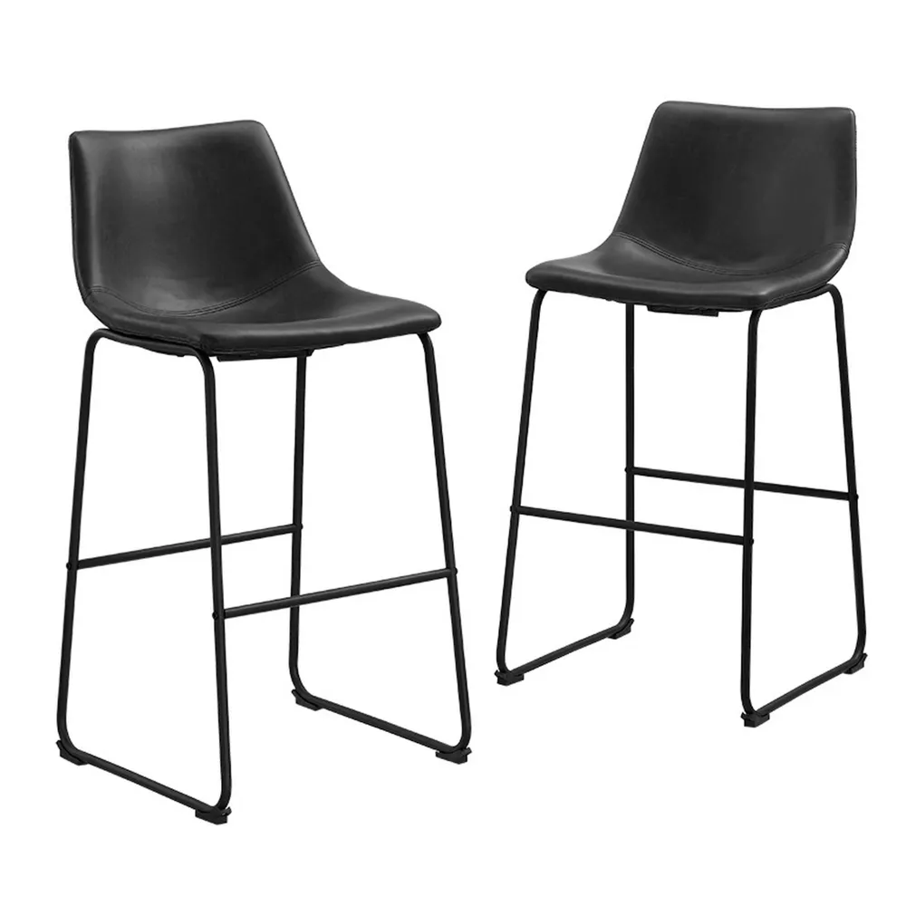 30" Industrial Faux Leather Barstools, set of 2 - Black