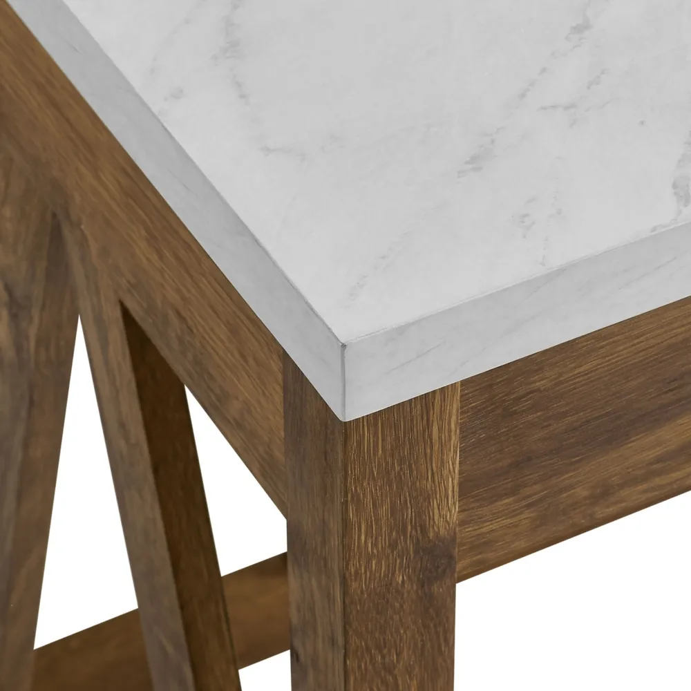 46" A-Frame Desk with White Faux-Marble Top and Walnut Base