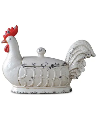 Decorative Stoneware Rooster Container with Lid and Distressed Finish, Multicolor