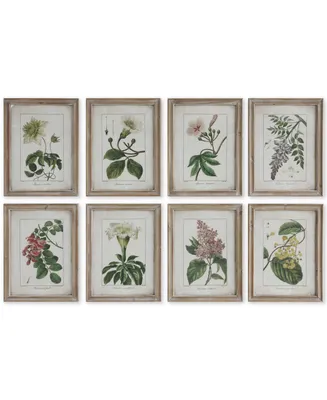 Wood Framed Portrait of Floral Image Reproductions, Multicolor, Set of 8