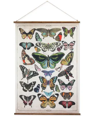 Canvas and Wood Scroll Wall Decor with Butterflies and Jute Hanger, Multicolor