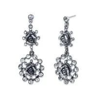 2028 Silver-Tone Crystal Flower Double Drop Earrings
