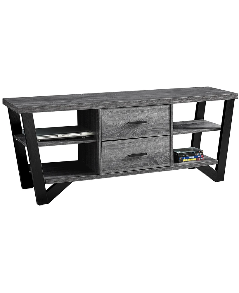 Monarch Specialties 60"L Tv Stand with 2 Storage Drawers in Grey-Black