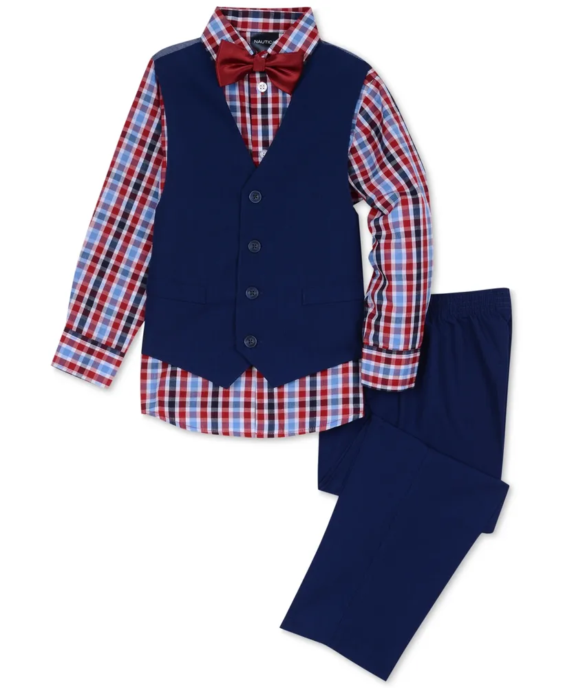 Nautica Toddler Boys 4-Pc. Machine Washable Check-Print Shirt, Vest, Pants & Bowtie Set