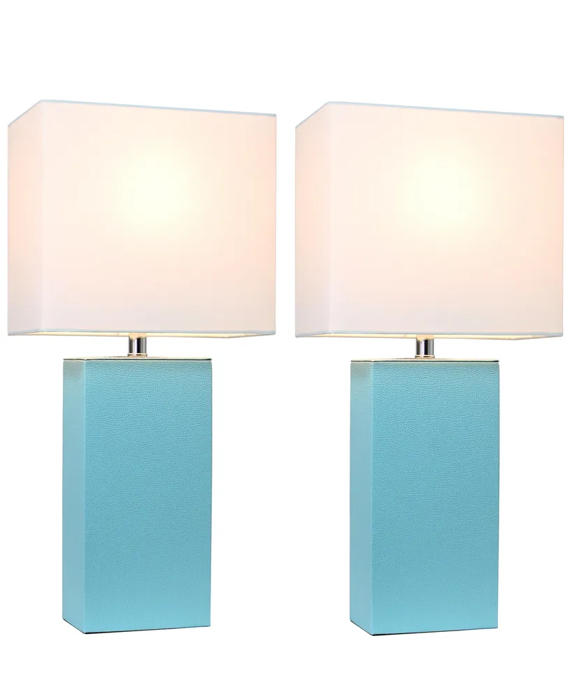 Elegant Designs 2 Pack Modern Leather Table Lamps with White Fabric Shades