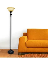 Elegant Designs 1 Light Torchiere Floor Lamp with Marbelized Amber Glass Shade