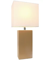 Elegant Designs Modern Leather Table Lamp with White Fabric Shade