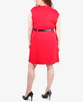 Ny Collection Plus Belted Fit & Flare Dress