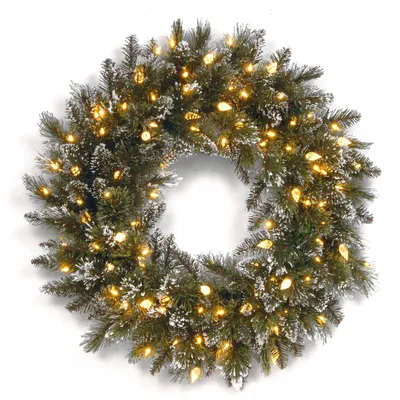 National Tree Company 24" Glittery Bristle Pine Wreath with 50 Soft White C7 Led Lights