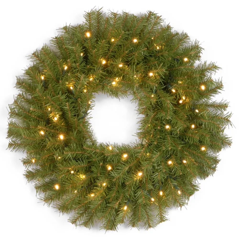 National Tree Company 30" Norwood Fir Wreath with 100 Battery Operated Led Lights