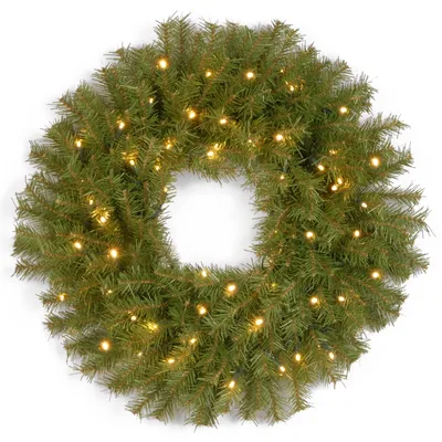 National Tree Company 30" Norwood Fir Wreath with 100 Battery Operated Led Lights