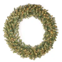 National Tree Company 48" "Feel-Real" Downswept Douglas Fir Wreath with 200 Warm White Led Lights