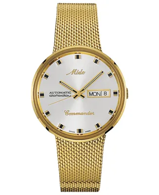 Mido Men's Swiss Automatic Commander Gold-Tone Pvd Stainless Steel Mesh Bracelet Watch 37mm