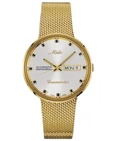 Mido Men's Swiss Automatic Commander Gold-Tone Pvd Stainless Steel Mesh Bracelet Watch 37mm