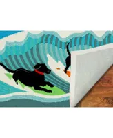 Liora Manne Front Porch Indoor Outdoor Surfing Dogs Ocean Area Rug