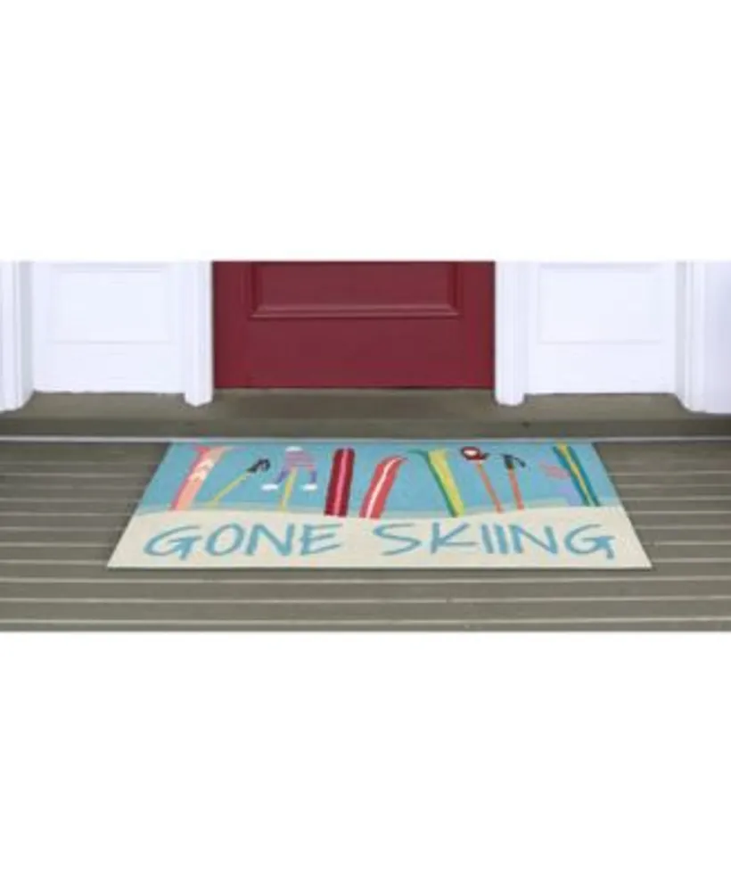Liora Manne Front Porch Indoor Outdoor Gone Skiing Blue Area Rugs