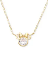 Disney Children's Cubic Zirconia Minnie Mouse 15" Pendant Necklace in 14k Gold