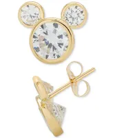 Disney Children's Cubic Zirconia Mickey Mouse Stud Earrings in 14k Gold