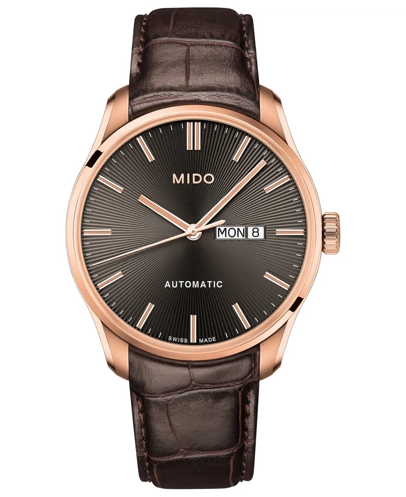 Mido Men's Swiss Automatic Belluna Ii Brown Leather Strap Watch 42.5mm