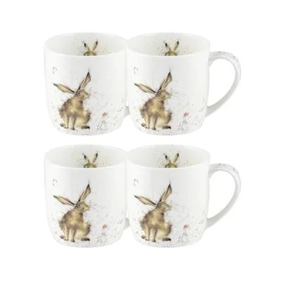 Royal Worcester Wrendale Rabbit Mug "Good Hare Day" - Set of 4