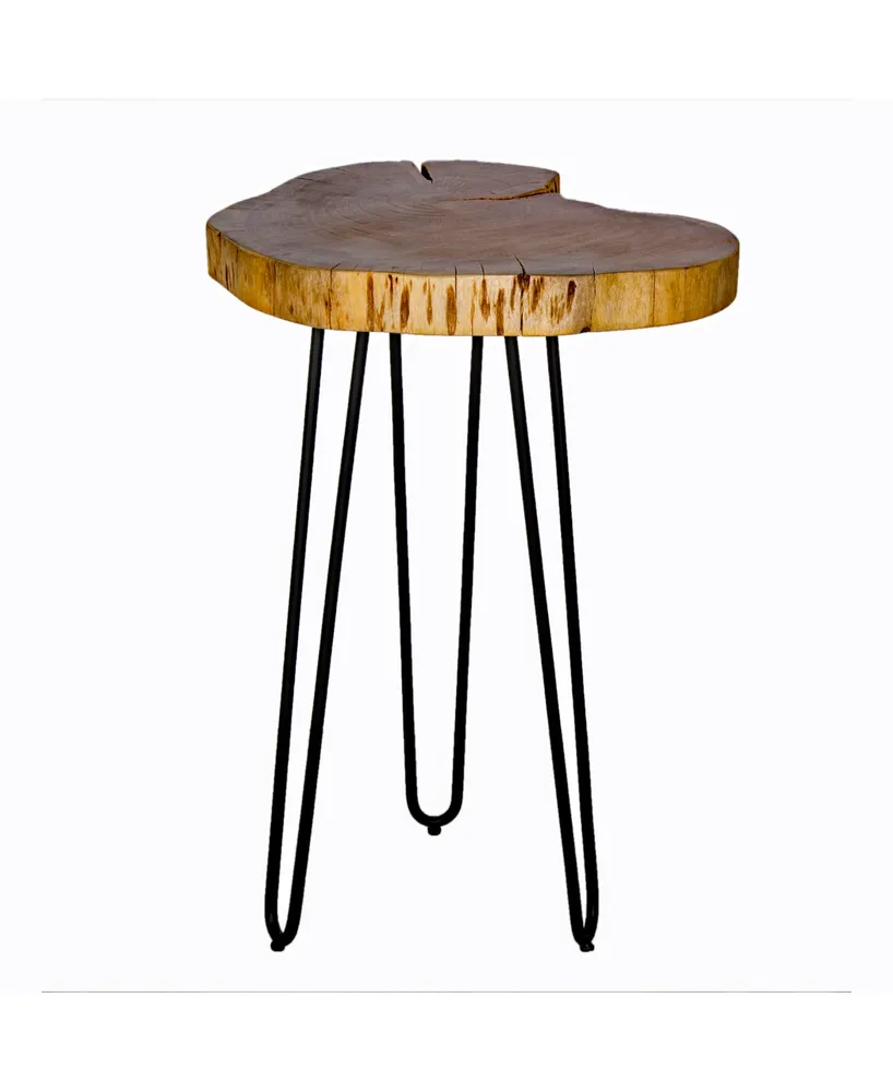 Alaterre Furniture Hairpin Natural Live Edge Wood with Metal 20" Round End Table