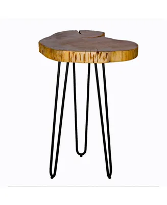 Alaterre Furniture Hairpin Natural Live Edge Wood with Metal 20" Round End Table