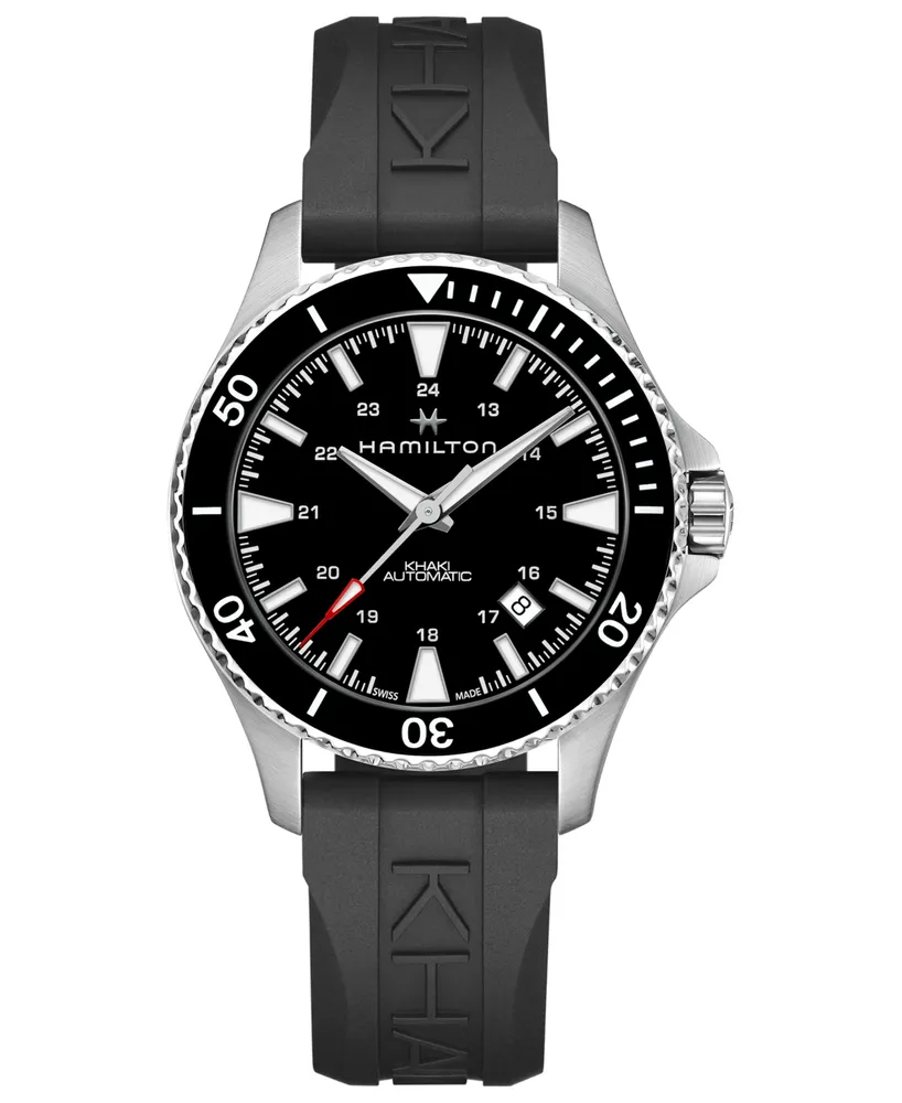 Hamilton Men's Swiss Automatic Khaki Navy Scuba Black Rubber Strap Watch 40mm