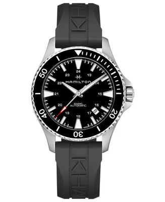Hamilton Men's Swiss Automatic Khaki Navy Scuba Black Rubber Strap Watch 40mm