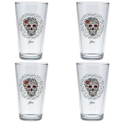 Fiesta Skull and Vine Sugar 16-Ounce Tapered Cooler Glass Set of 4