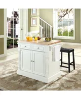 Oxford Butcher Block Top Kitchen Island With 24" Upholstered Saddle Stools