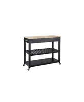 Natural Wood Top Kitchen Cart Island With Optional Stool Storage