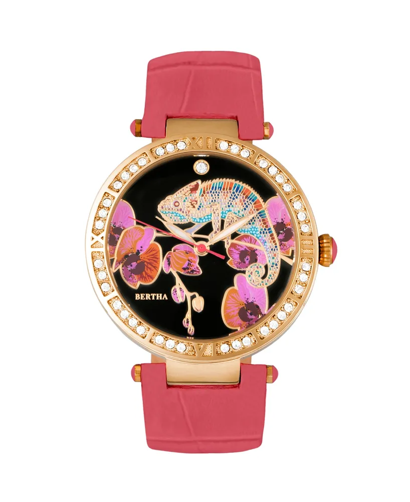 Bertha Quartz Camilla Collection Coral Leather Watch 38Mm