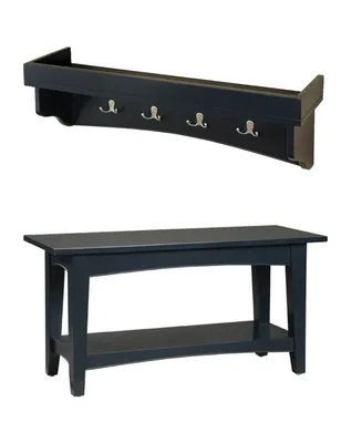 Shaker Cottage Tray Shelf Coat Hook with Bench Set, Charcoal Gray