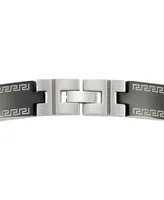 Legacy for Men by Simone I. Smith Greek Key Pattern Link Bracelet in Stainless Steel & Black Ion-Plate