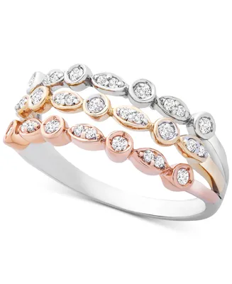 Wrapped Diamond Tricolor Triple Band Ring (1/4 ct. t.w.) 14k Gold, White & Rose Created for Macy's