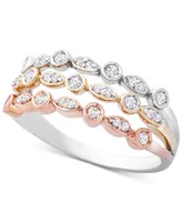 Wrapped Diamond Tricolor Triple Band Ring (1/4 ct. t.w.) in 14k Gold, White & Rose Gold, Created for Macy's