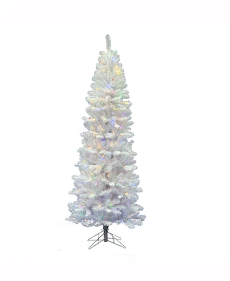 Vickerman 6.5 ft White Salem Pencil Pine Artificial Christmas Tree With 250 Multi-Colored Led Lights