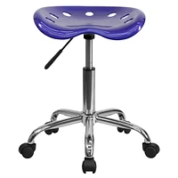 Vibrant Deep Blue Tractor Seat And Chrome Stool