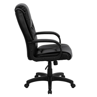 High Back Black Leather Executive Swivel Chair With Arms