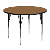 48'' Round Oak Thermal Laminate Activity Table - Standard Height Adjustable Legs