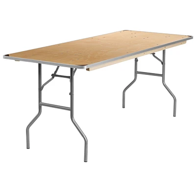 30'' X 72'' Rectangular Heavy Duty Birchwood Folding Banquet Table With Metal Edges And Protective Corner Guards