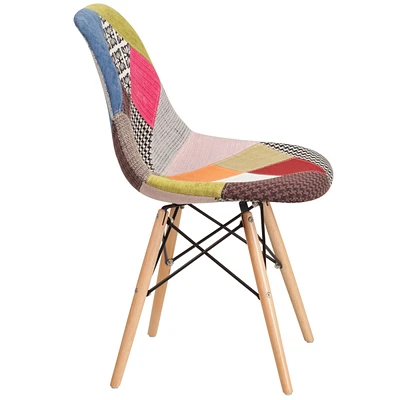 Elon Series Milan Patchwork Fabric Chair With Wood Base