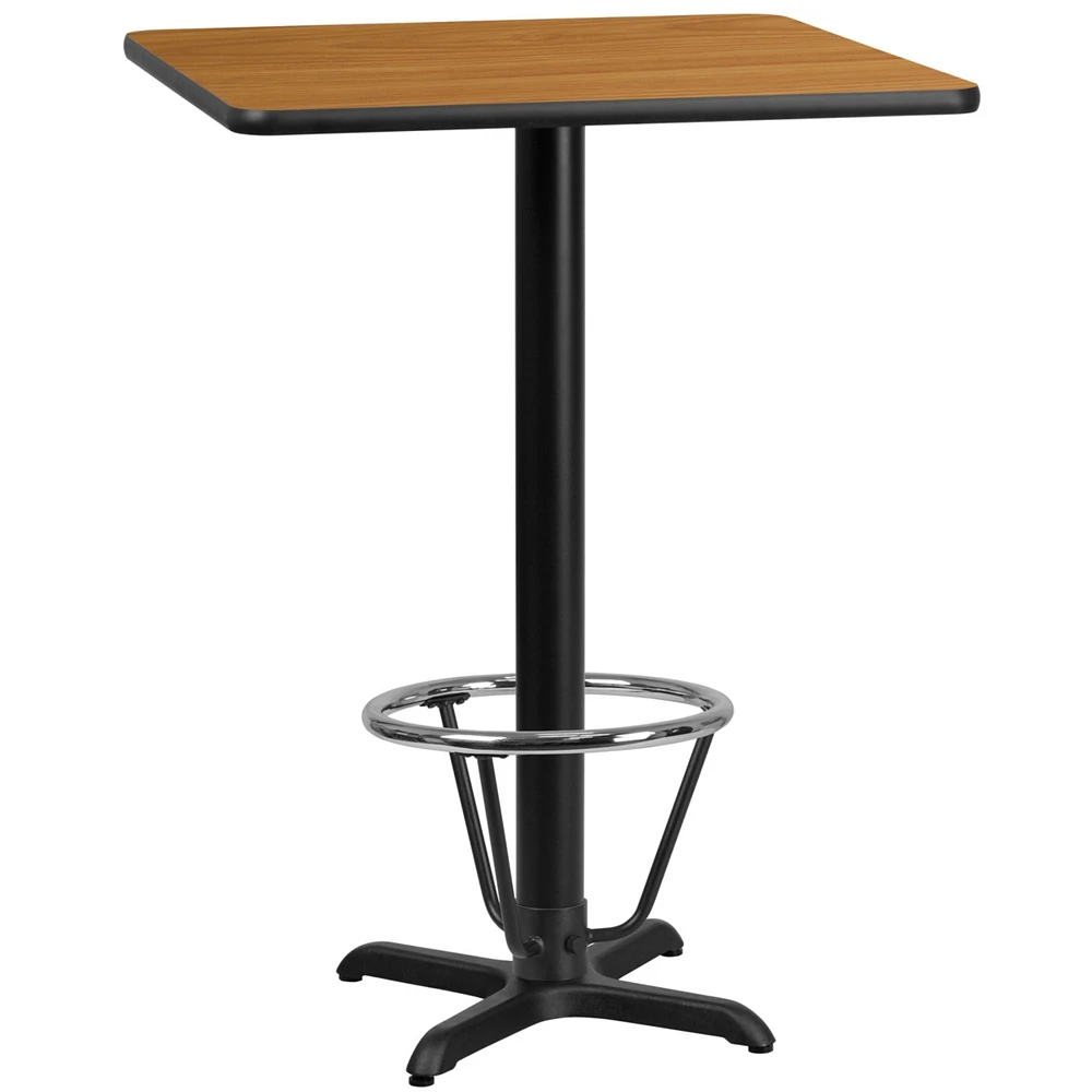 24'' Square Natural Laminate Table Top With 22'' X 22'' Bar Height Table Base And Foot Ring